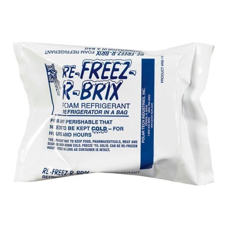 The Packaging Wholesalers Re-Freez-R-Brix Cold Bricks, 15 Oz., 4-1/2"L x 4"W x 1-1/2"H, White/Blue, 24/Pack RB15